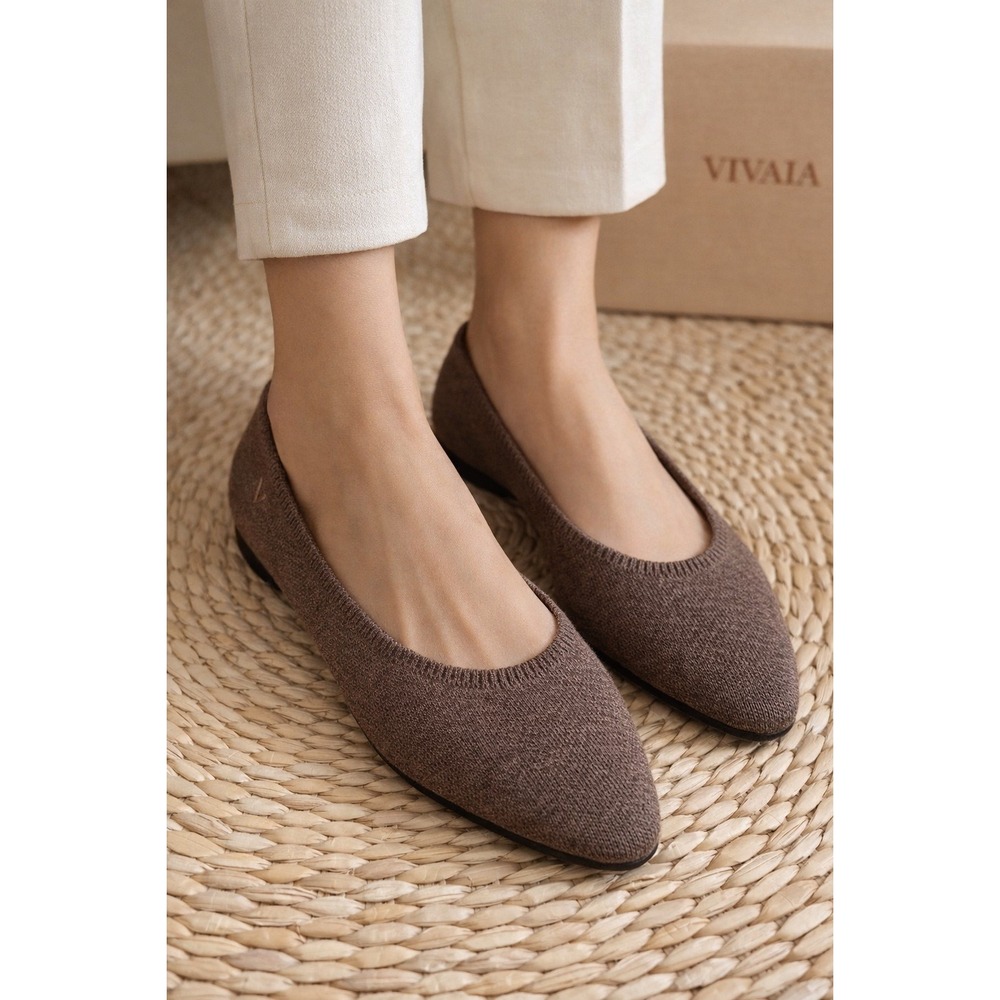 VIVAIA Almond Toe‎ Knit Ballet Flats Brown Comfort Slip On NIB EU/41 US/10